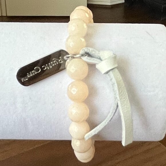 Rustic Cuff  GRACE Soft Peach Agate Faceted Beads Logo Stretch Bracelet - Picture 2 of 4